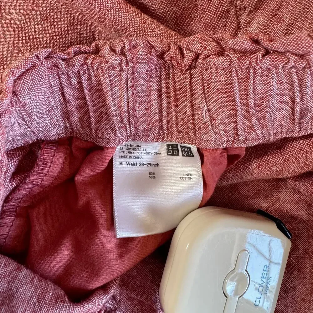 Linen Cotton Shorts Women's Medium Red Chambray Euro Summer Coastal Resort Vacay - Picture 8 of 9